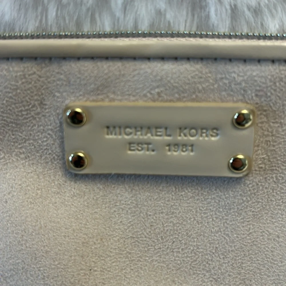Michael Kors Beige Suede Pouch & Brown MK Signature Zip Wallet
